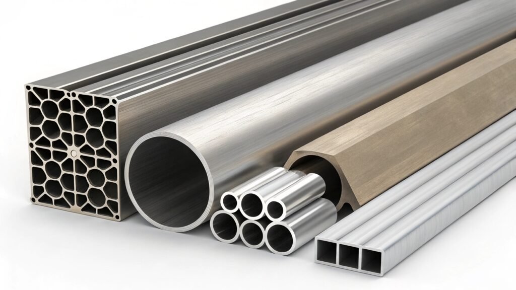 alt with keywords: assortment of aluminum tubes showing different alloys and finishes